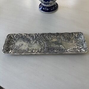 Arthur Court Aluminum 19" Oblong Tray 1991 Vintage Christmas Holiday Bell Holly